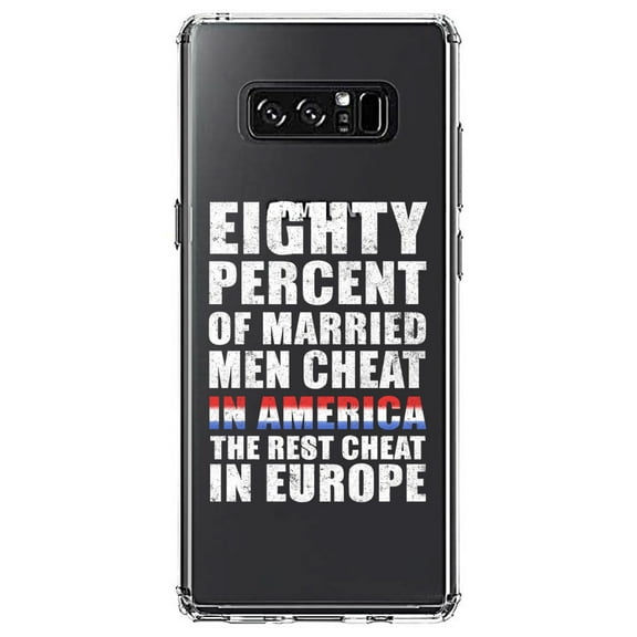 DistinctInk Clear Shockproof Hybrid Case for Samsung Galaxy Note 8 - TPU Bumper Acrylic Back Tempered Glass Screen Protector - Married Men Cheat in America