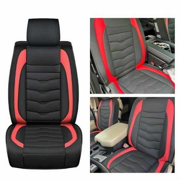 Trucks Seat Covers Compatible with 2008-2023 2024 Toyota Tundra Cab Pickup Waterproof Leather Anti Slip  Front Set Seat Protectors(2 PCS Full Set/Black-Red)