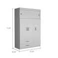 thumbnail image 4 of Depot E-Shop Indiana Armoire with 3 Cabinets, 2 Drawers, 5 Interior Shelves, and Hanging Rod, White, 4 of 9