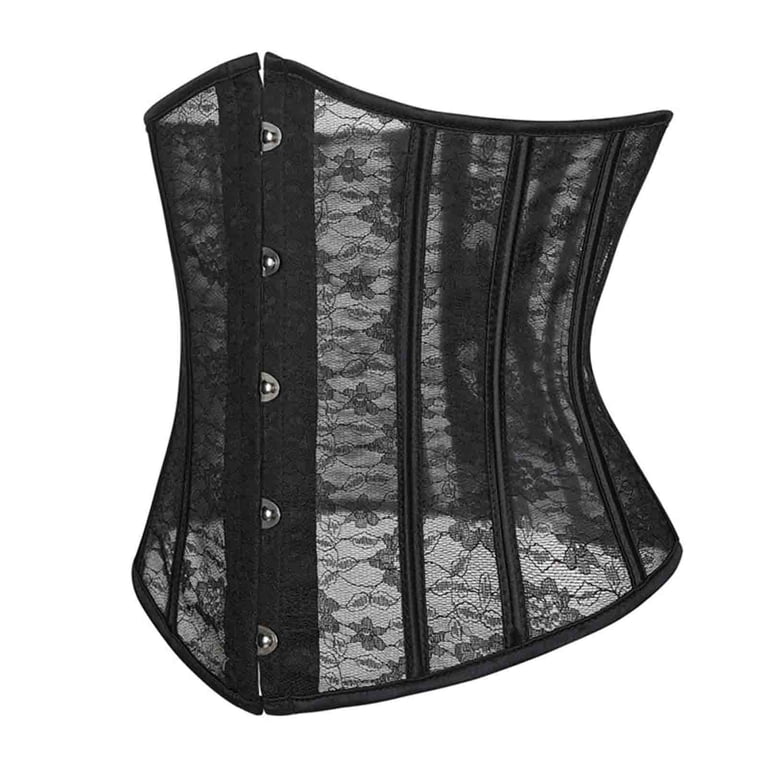 Gothic Underbust Corset Belt with Steel Boning and Mesh Gothic Mesh and Brocade Underbust Corset for Waist Shaping main image 4