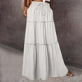thumbnail image 2 of Ecqkame Trendy Long Skirts for Women Summer Fashion Boho Tiered Maxi Skirt A-Line Elastic High Waist Skirt with Pockets 02-White L, 2 of 7