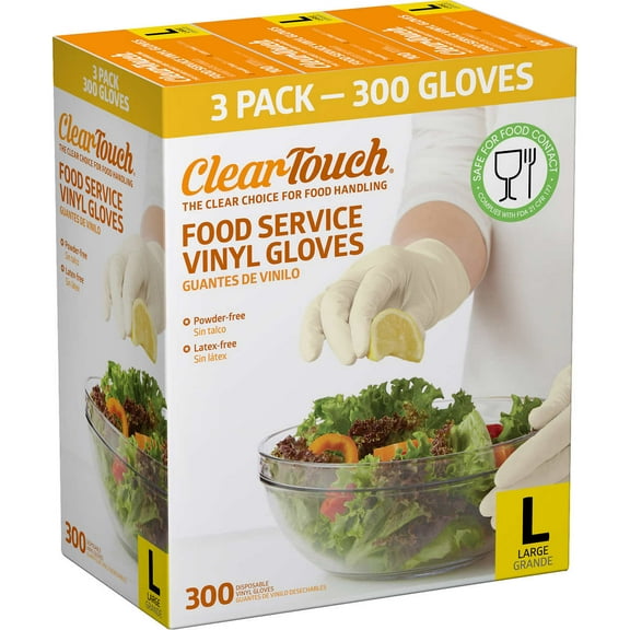 Clear-Touch Food Service Vinyl Gloves, Large, 300 ct
