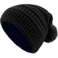 thumbnail image 2 of Womens Pompom Beanie Hat Knit Winter Hat with Warm Fleece Lined, 2 of 8