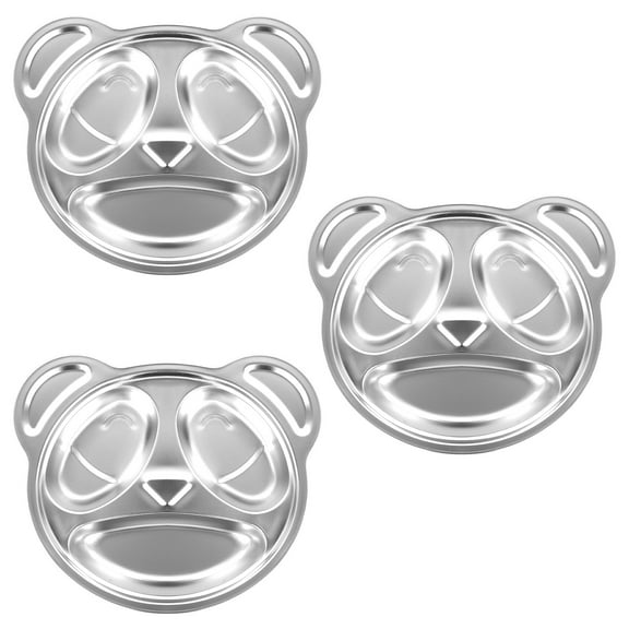3Pcs Stainless Steel Divided Plates for Adults Kids 3 Sections Lovely Panda Shape Divided Plates Dishwasher Safe Metal Divided Plates for Home School Picnic Camping