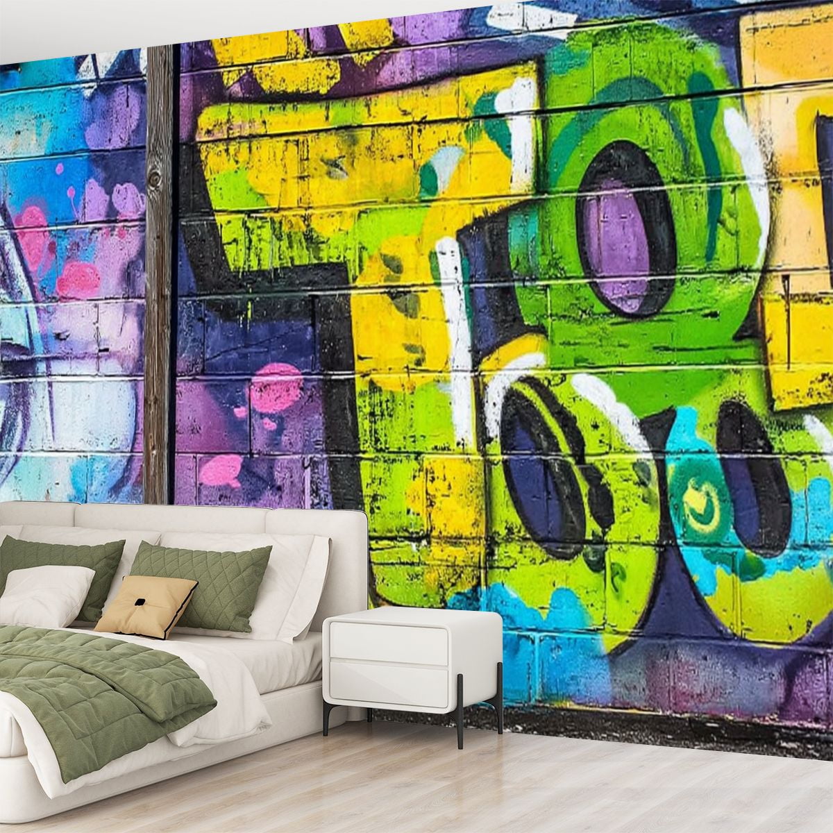 Peel and Stick Wallpaper Detail graffiti painted wooden wall Color Modern Art Wall Mural Decor Self Adhesive and Removable 69in x 98in