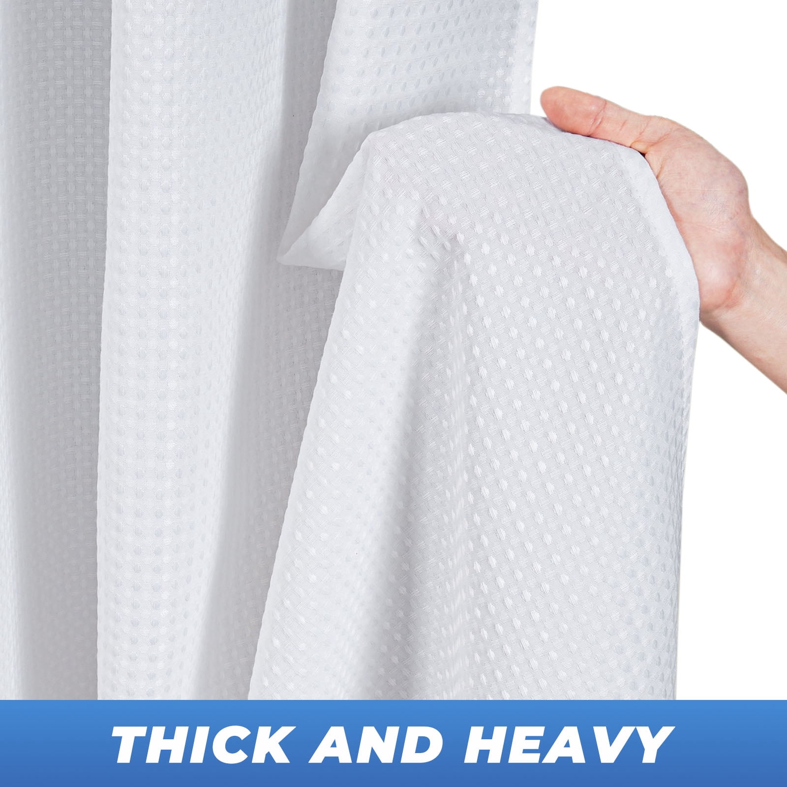TURKIO Heavyweight Waffle Weave Fabric Shower Curtain,Water Repellent Hotel Grade Bathroom Curtain,White,72" x 96"