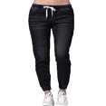 thumbnail image 1 of Women Ladies Harem Elastic Waist Baggy Slim Drawstring Fit Casual Denim Jeans, 1 of 5