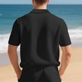 thumbnail image 5 of Men's Waffle Knit Polo Shirt Short Sleeve Collared Casual T-Shirt Comfortable & Breathable For Summer Daily Wear Stylish Tops,Black,XL, 5 of 6