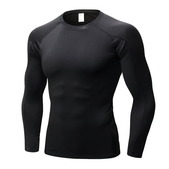 Men's Athletic Long Sleeve Compression Shirts Base-Layer Quick Dry Workout T Shirts Football Running Tops Black Size XL