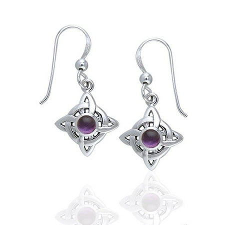 - Wheel of Being - Four Point Celtic Knot Northstar and Genuine Amethyst Sterling Silver Hook Earrings