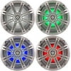 1- Pair (2-Speakers) Kicker 6.5" 195W LED Marine Audio Coaxial Stereo Multi Color LED Lights, Silver Grills