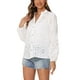 thumbnail image 4 of BLUSA DE MUJER INSPIRE CHIC Cuello en V Agujero Hueco Manga Abullonada Cierre de Botón Camisa Boho XS Blanca, 4 of 6