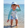 thumbnail image 4 of BemeyourBBs Toddler Baby Boy Shark One Piece Swimsuit with Sun Hat Infant Boys Bathing Suit Long Sleeve Rash Guard UPF 50+ Ocean Theme Print Zipper Swimwear Summer Pool Beachwear, 4 of 9