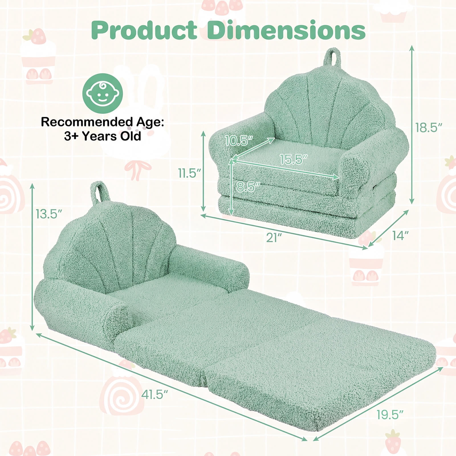 Infans Fold-out Kids Sofa 2-in-1 Convertible Toddler Couch & Lounger with Non-slip Base