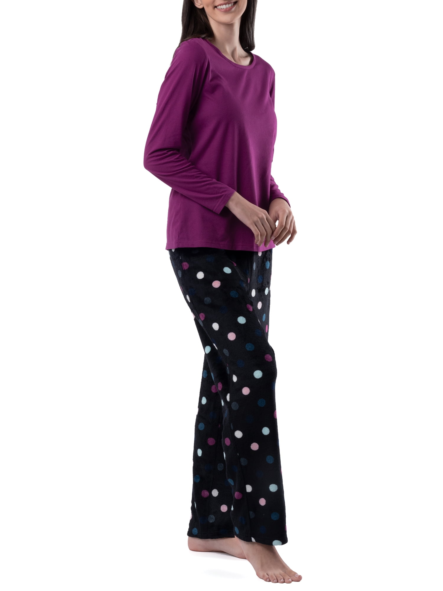 Fruit of the Loom Women's Beyond Soft Long Sleeve Top & Fleece Bottom Pajama Set, Sizes S-4X