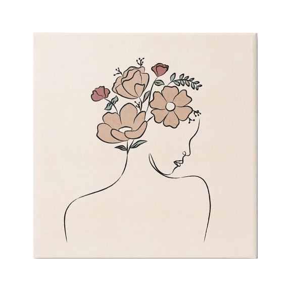 Stupell Industries Floral Abstract Woman Face Blossoms Line Doodle Graphic Art Gallery Wrapped Canvas Print Wall Art, Design by JJ Design House LLC