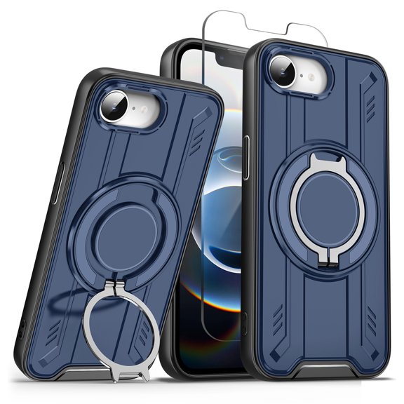 Allytechgroup Phone Case for Apple iPhone 17e 6.1", Slim Fit iPhone 16e Case with Screen Protector, Military Grade Shockproof Cover with Ring Kickstand Compatible with MagSafe & Car Mount, Blue