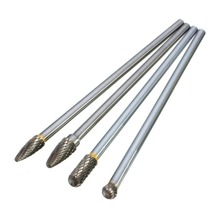 

OWSOO 4Pcs Tungsten Steel 14 Shank Rotary Cutting Burrs 10mm Cutting Edge Diameter 150160mm Length for Carving Polishing Drilling