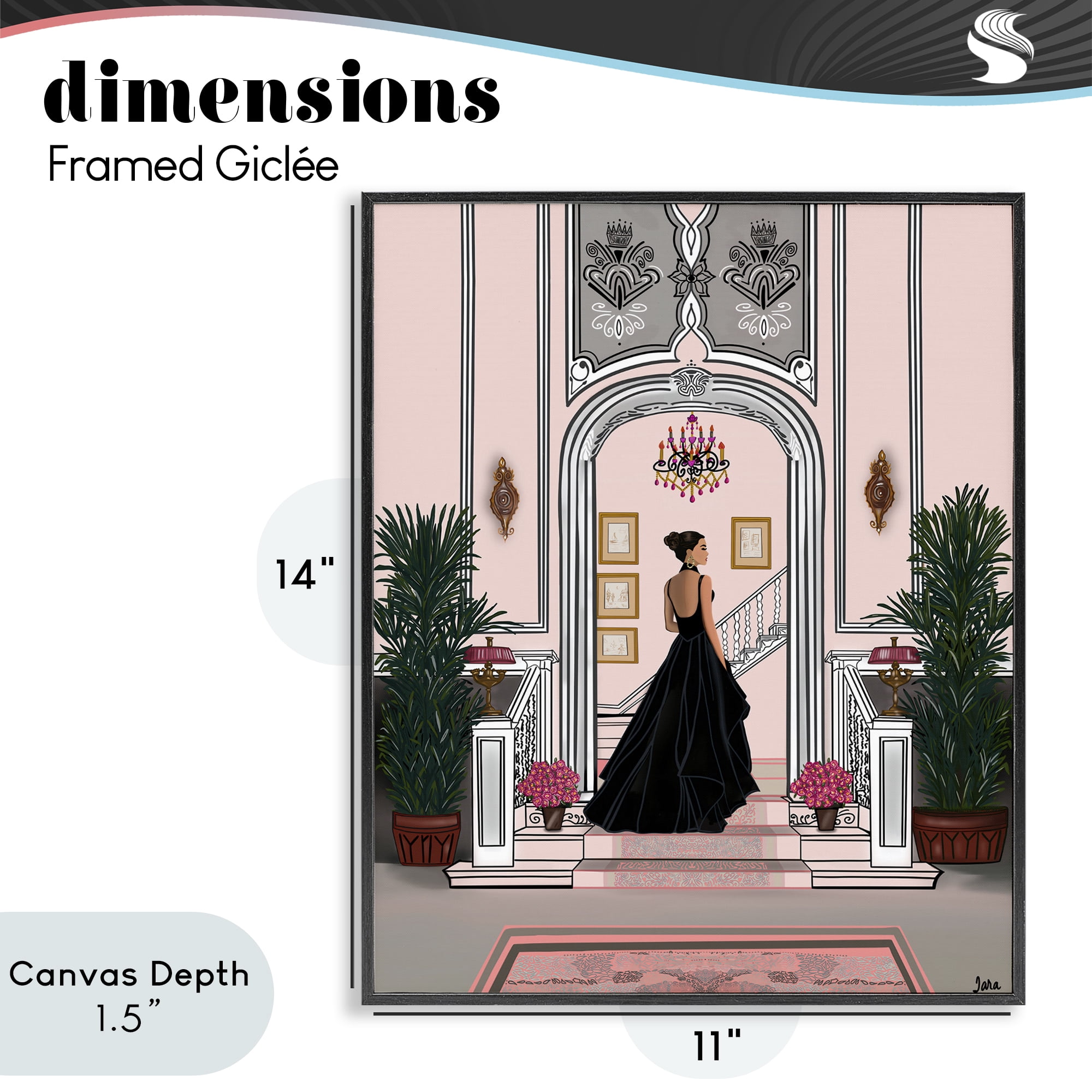 Stupell Industries Mansion Girl in Gown Black Framed Giclee Art, design by Tara Boone