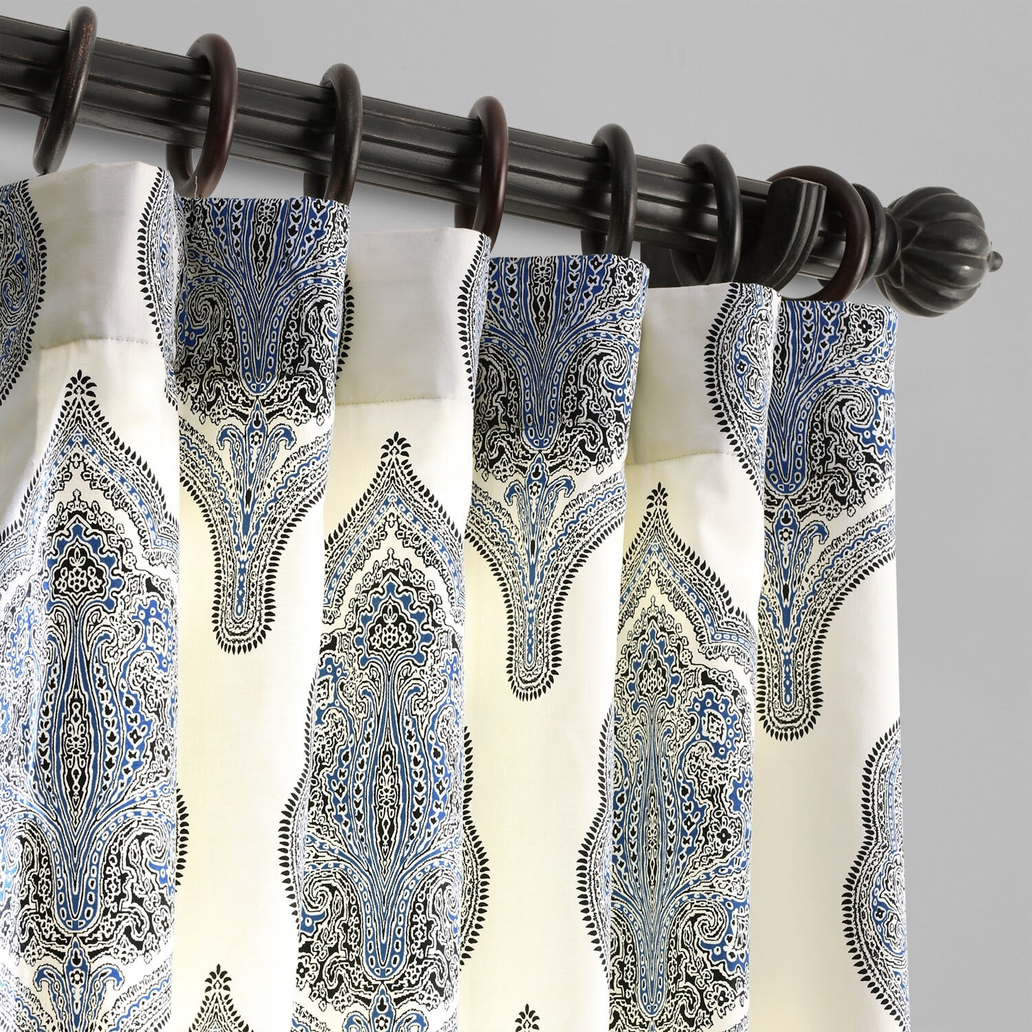 Arabesque Blue Printed Cotton Twill Curtain (1 Panel), Arabesque Blue, 50W X 96L