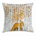 thumbnail image 1 of Hunting Decor Throw Pillow Cushion Cover, Fox Hunting in Autumn Forest Birch Trees Rustic Wilderness Animal, Decorative Square Accent Pillow Case, 18 X 18 Inches, Orange White Black, by Ambesonne, 1 of 2