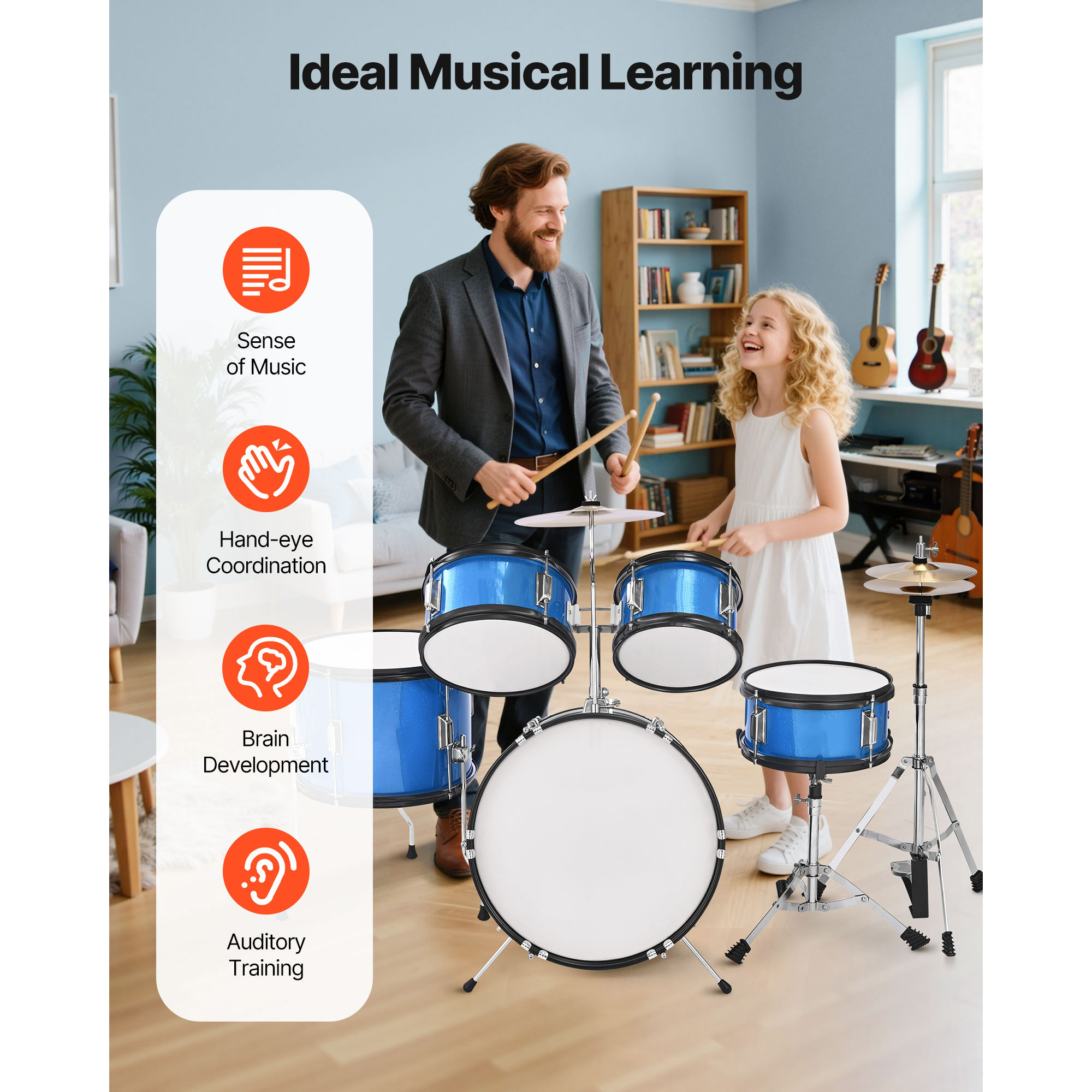 Kffkff 5-Piece Kids Drum Set 16 Inch Junior Kit Blue photo 5