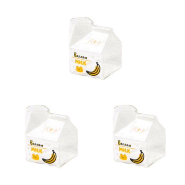 Wweixi 1/2/3/5 Transparent Glass Cup In Milk Box Shape - Easy To Check Surplus Cute Appearance Square Milk Banana 301-400ml 3PCS
