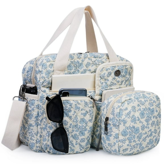 Small Floral Quilted Tote Bag 2-Pack for Women: Multi-Pocket Crossbody & Shoulder Bag for Everyday Use