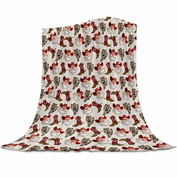Western Christmas Flannel Blanket for Bed,Travel and Camping, Cowboy Boots Santa Cactus Super Soft Cozy Blanket for All Seasons 32"x48"