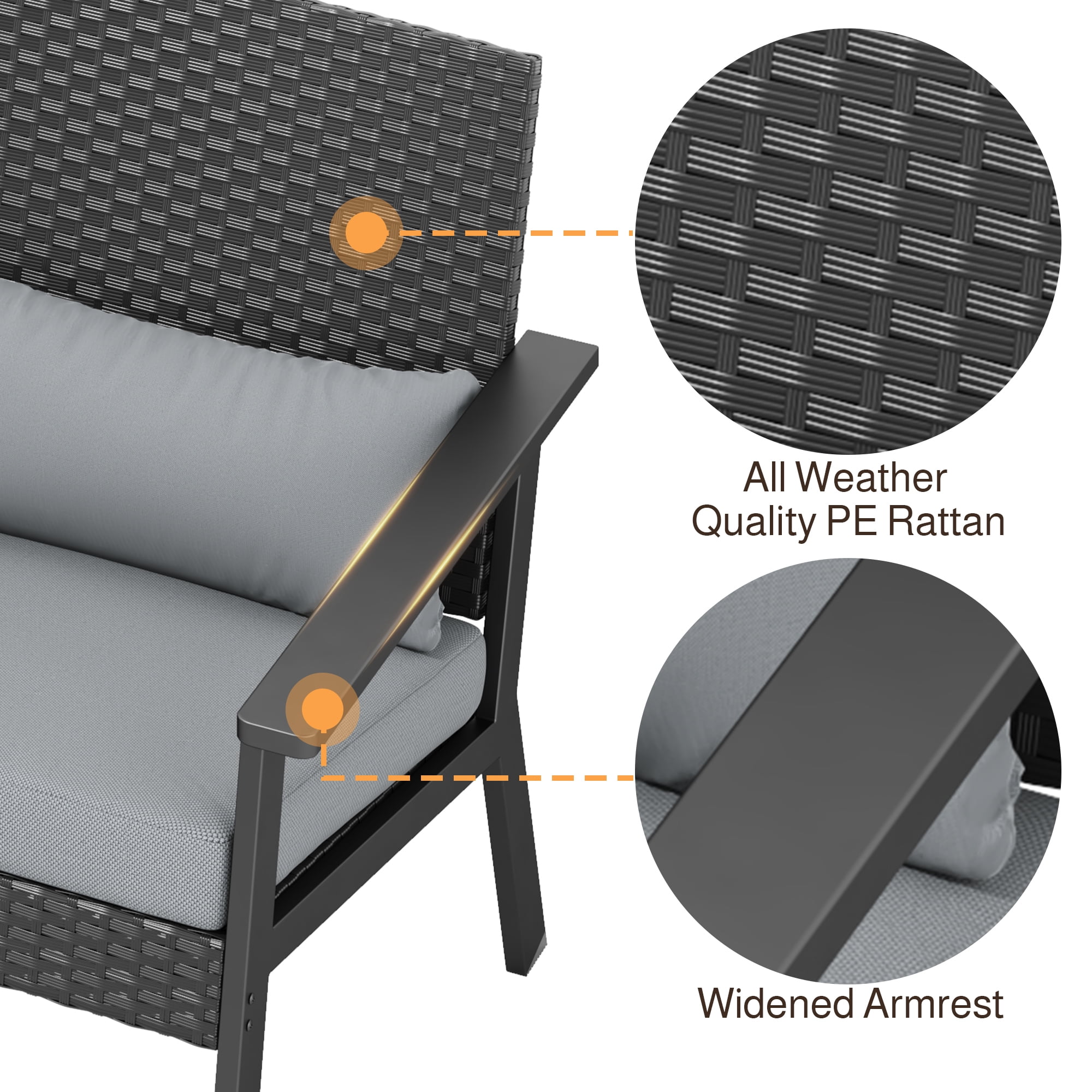 Outdoor Leisure Wicker Furnishing Pack Equipped with Clear Glass Table for Courtyard, Balcony and Entry Porch, Gray
