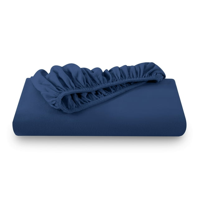 Sábana Ajustable Bare Home 100% Algodón Franela Completo Azul Oscuro