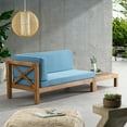 thumbnail image 3 of Elisha Acacia Wood Outdoor Left Arm Loveseat and Coffee Table Set with Cushion, Teak and Blue, 3 of 14