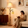 thumbnail image 5 of 62" Rustic Farmhouse Tree Trunk Floor Lamp with woven night light,4-Way Rotary Switch for Living Room Bedroom Study,2 Bulbs Included, 5 of 7