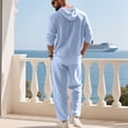 thumbnail image 5 of Mifsaly Linen Set Men 2 Piece Button Closure Hooded Long Sleeve Top and Straight Leg Pants with Pockets Comfortable Loungewear Vacation Summer Matching Lounge Outfits S, 5 of 9