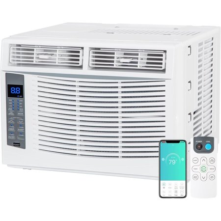 6,000 BTU WiFi Window Air Conditioner, Smart App & Remote Control, Energy Efficient Cooling for Rooms Up to 250 Sq.Ft., Complete Installation Kit