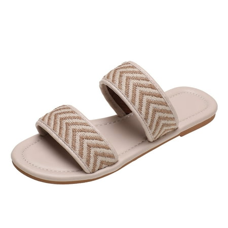 

Dyfzdhu Women Beach Slip On Weave Cloth Casual Open Toe Non Slip Flat Breathable Slippers Shoes Sandals