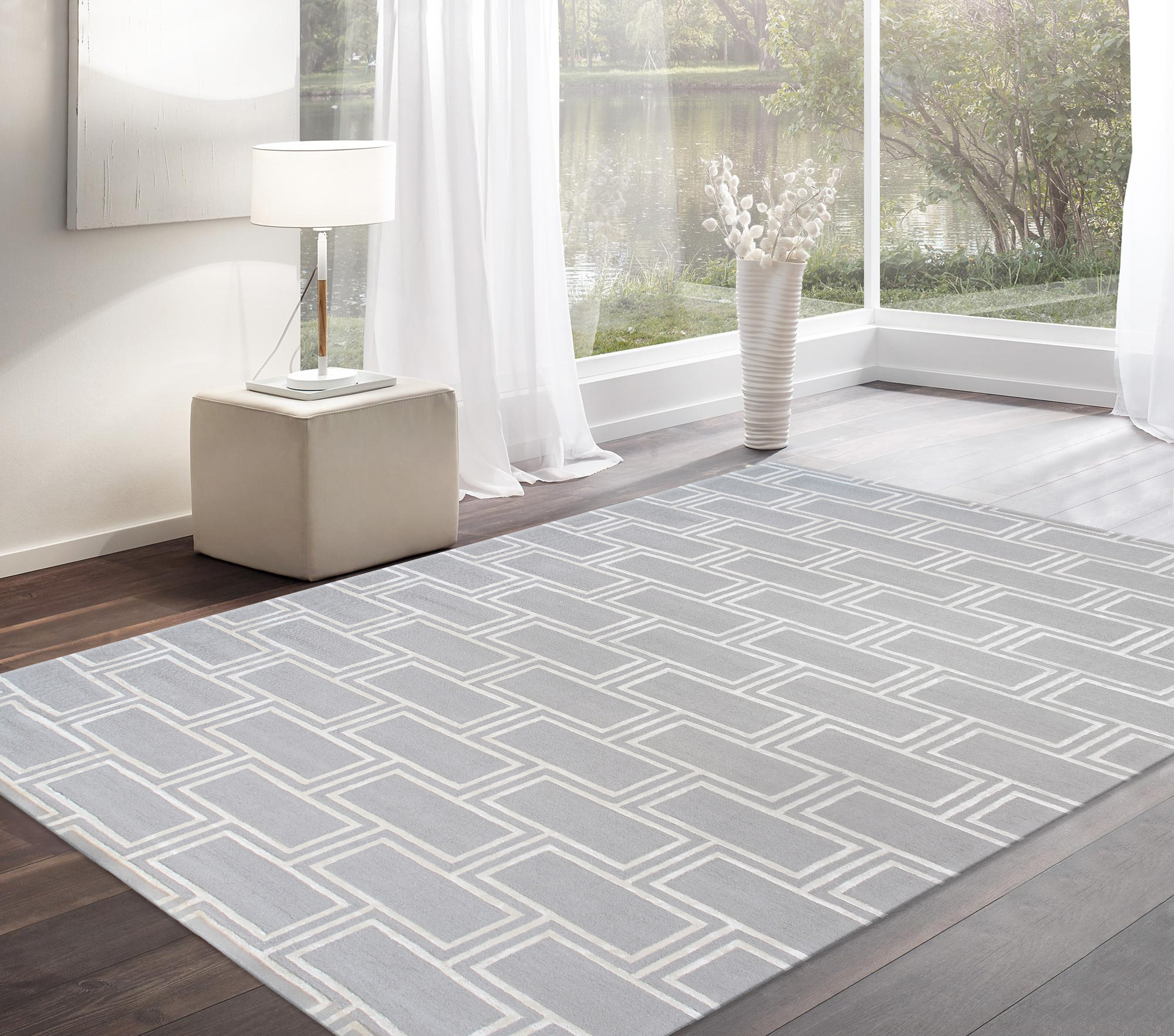 Pasargad Home Edgy Collection Hand-Tufted Bamboo Silk & Wool Area Rug, 12' 0" X 15' 0", Silver - image 5 of 5