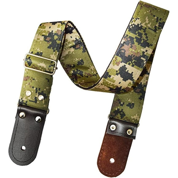 Correa para guitarra, Strap guitarra acústica, bajo eléctrico, guitarra eléctrica Kidam Camuflaje cuadros tela verde