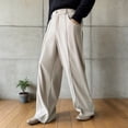 thumbnail image 2 of IWRICH Men's Baggy Dress Pants Striped Pleated Straight Leg Zipper Fly Casual Office Suit Pants with Pockets Slacks Beige XL, 2 of 8
