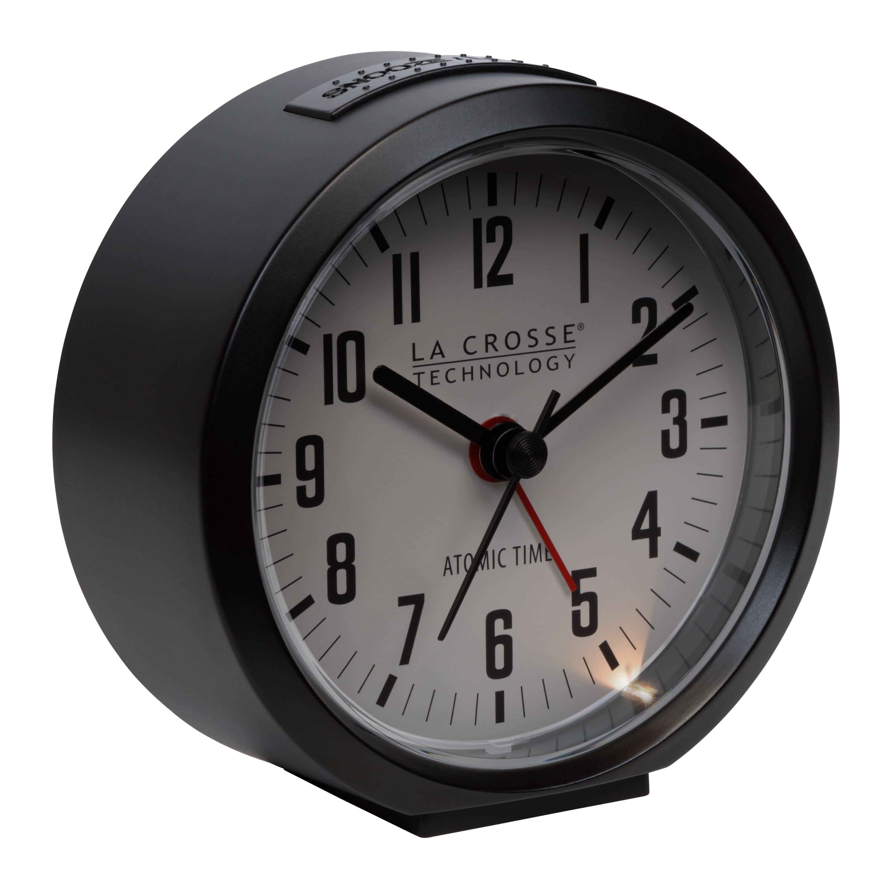 La Crosse Technology 4" Round Black Atomic Analog Alarm Clock, 617-710B