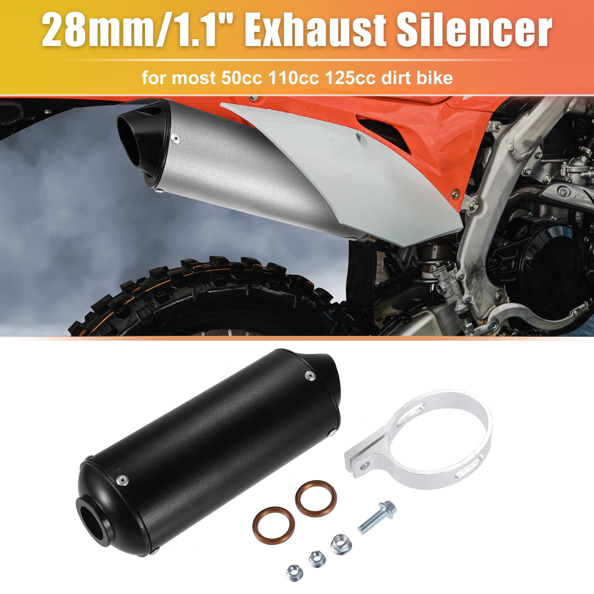 Unique Bargains 1 Set Muffler Exhaust Pipe System Assembly Kit 28mm for Motorbike ATV Pit Dirt Bike Black