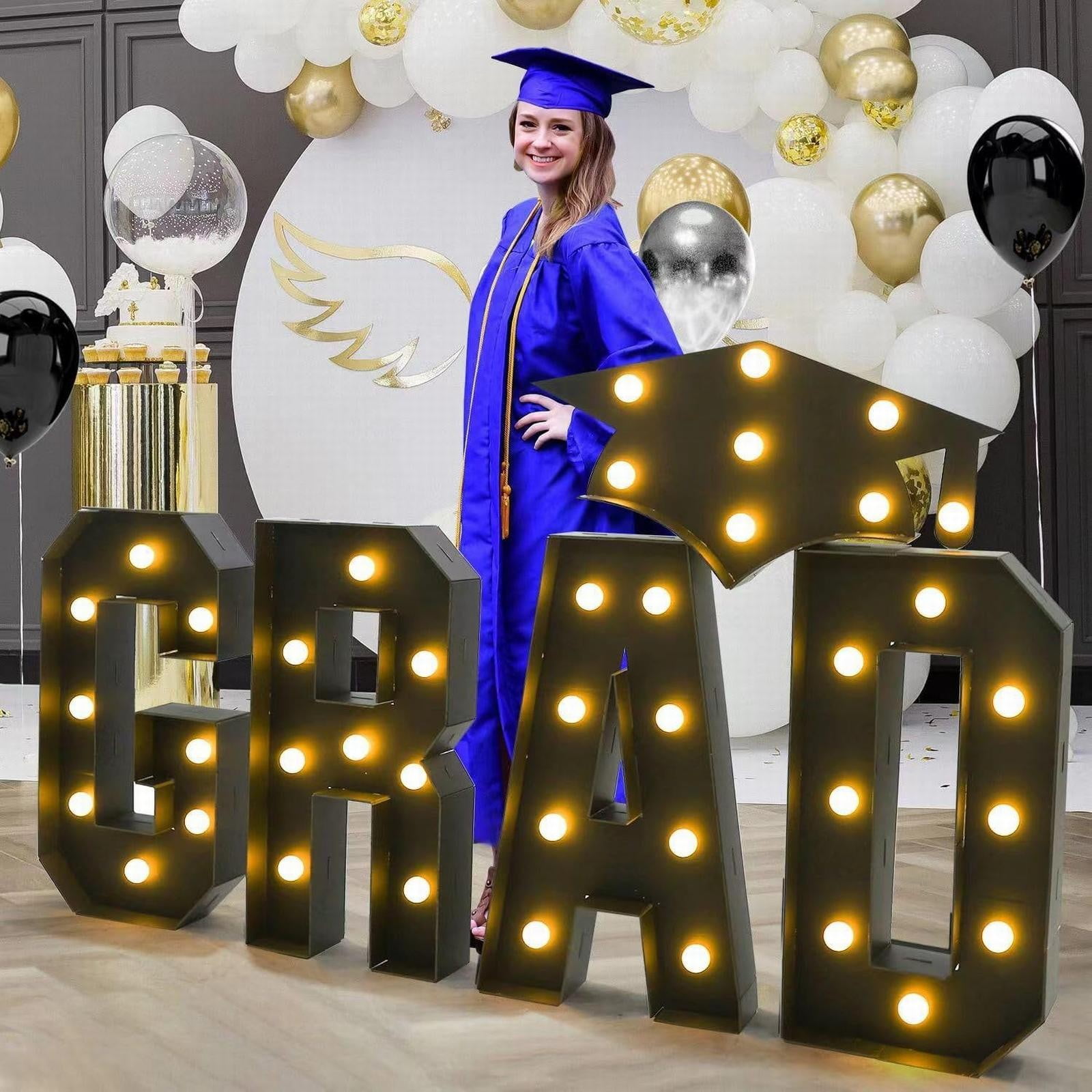 Goowood 2025 Graduation Decorations 2.3ft Light Up GRAD Letters with Graduation Cap Marquee Letters for Class of 2025 Graduation Party