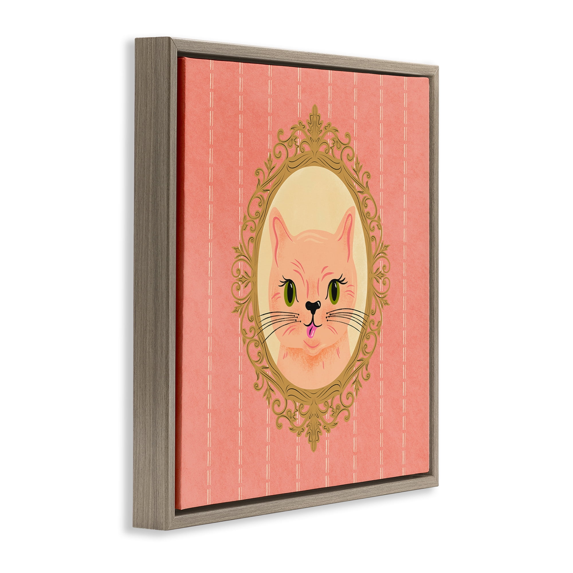 Stupell Industries Peach Cat Portrait Animals Painting Brown Floater Framed Canvas Art Print Wall Art, 25 x 25