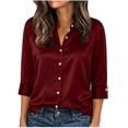 thumbnail image 6 of Shirts for Women Zaewscy Women's Satin Button Down Shirt Point Collar 3/4 Sleeve Elegant Casual Blouse Wine XL, 6 of 8