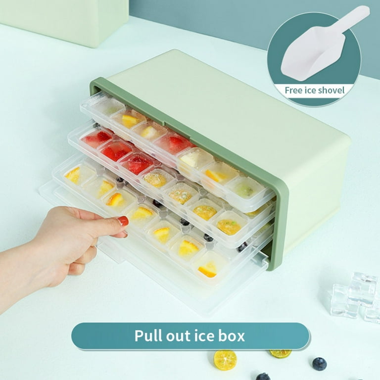 Ice Cube Tray for Freezer with Lid and Bin- Ice Cube Mold Trays with Cover -Ice  Freezer Container -Ice Molds Bucket BPA Free - Ice Box Holder Comes with  Scoop 