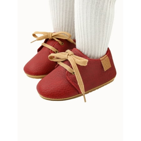 

Baby Boys Girls Leather Sneakers Non-Slip Rubber Sole Crib Shoes Oxford Loafers