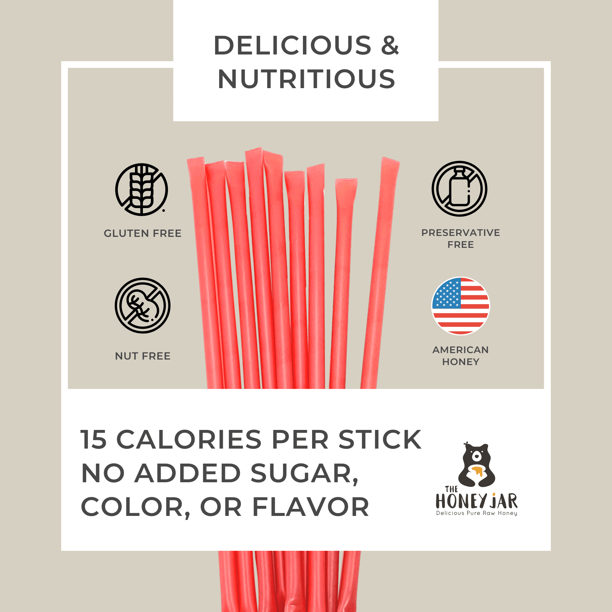 The Honey Jar - Ginger Flavored Honey Sticks - 100 Count Package
