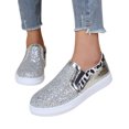 thumbnail image 3 of EczUOHAO Chaussures pour Femmes Mode Printemps et Été Chaussures Décontractées pour Femmes Semelle Plate Bout Rond Imprimé Léopard Motif Cuir à Paillettes Confortables à Enfiler, Argent, 3 of 5