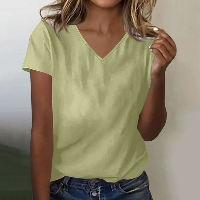TaTaai Fashion Casual Women Top Cotton Custom 1 Piece Summer V Neck Short Sleeve Loose Fit Soft Breathable Daily Lounge Street Casual Wear Blouse Gift