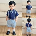 thumbnail image 3 of Sgkm Baby Boy Outfits Toddler Clothes for Boys Short Sleeved Suspenders Shorts Birthday Gentle Set, 3 of 6